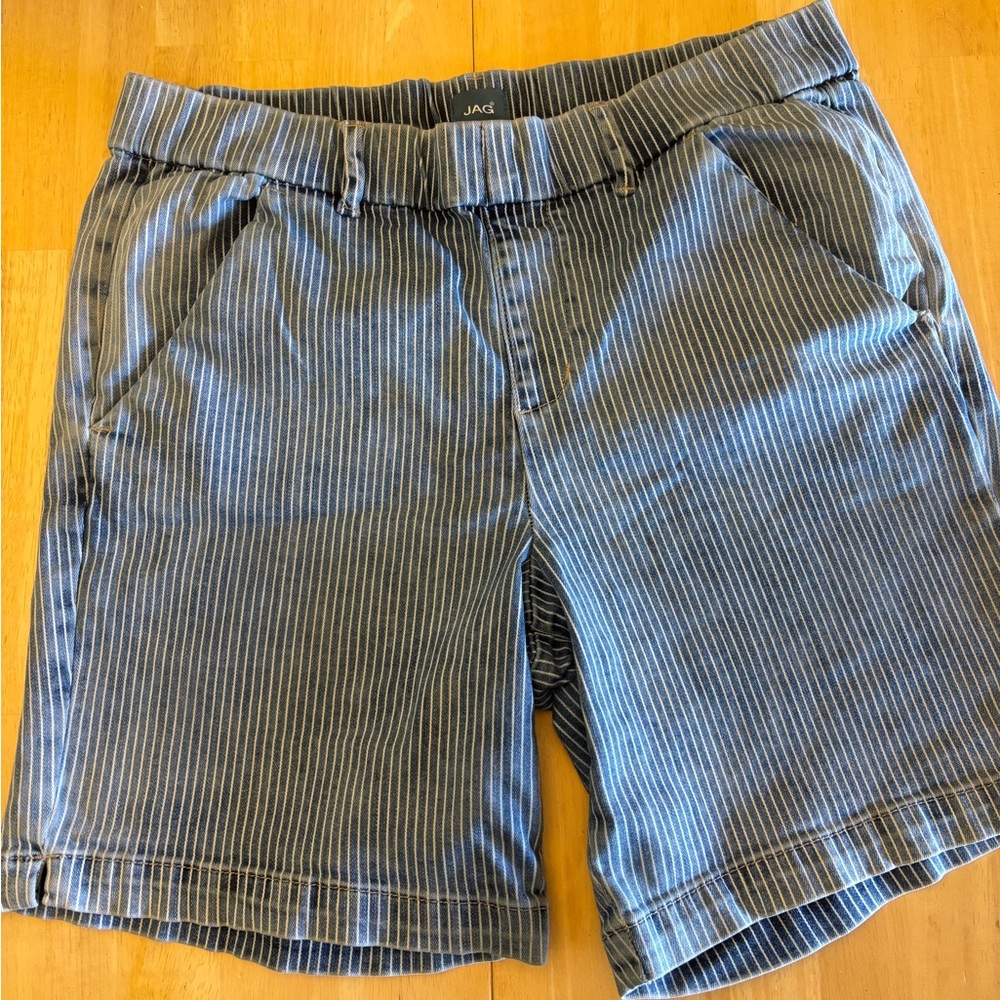 Blue Striped Soft and Stretchy Jean Shorts